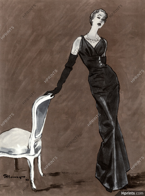 Christian Dior 1953 Robe Princesse en radzimir noir, Evening Gown, Pierre Mourgue