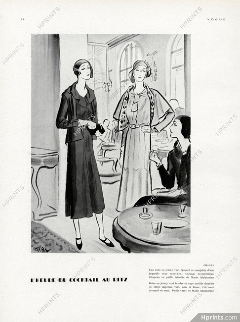Chanel 1930 Diner Dresses, Hats Marie Alphonsine, Ritz, René Bouët-Willaumez