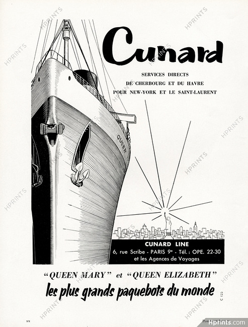 Cunard Line 1957 Queen Elizabeth Queen Mary New-York