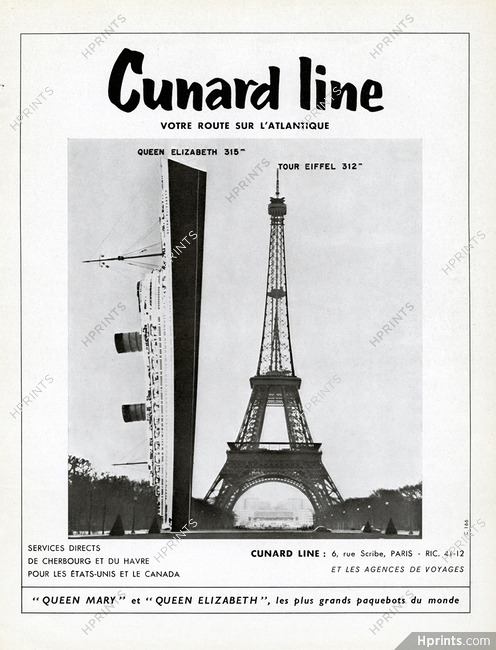 Cunard Line (Ship Company) 1959 Queen Elizabeth 315m, Eiffel Tower