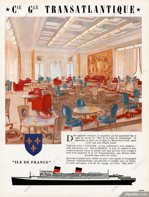 Compagnie Générale Transatlantique 1949 "Ile de France", Interior Decoration