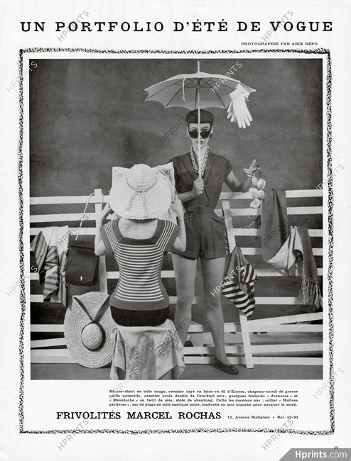 Marcel Rochas Frivolités 1951 Beachwear, Blouse-short, Photo Arik Népo