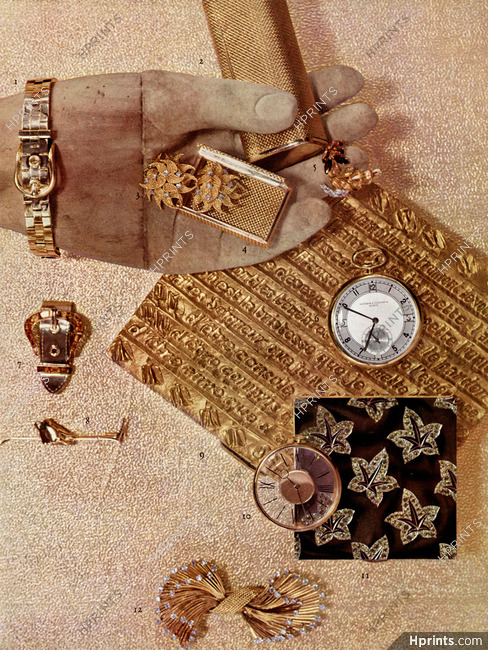 Or (Gold) 1953 Hermès (montres, broche), Sterlé, Kirby Beard, Line Vautrin (Cigarette Box), René Boivin, Gaucherand