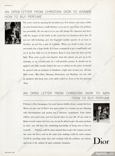 Christian Dior (Perfumes) 1969 An open letter from Christian Dior to women, how to buy perfume