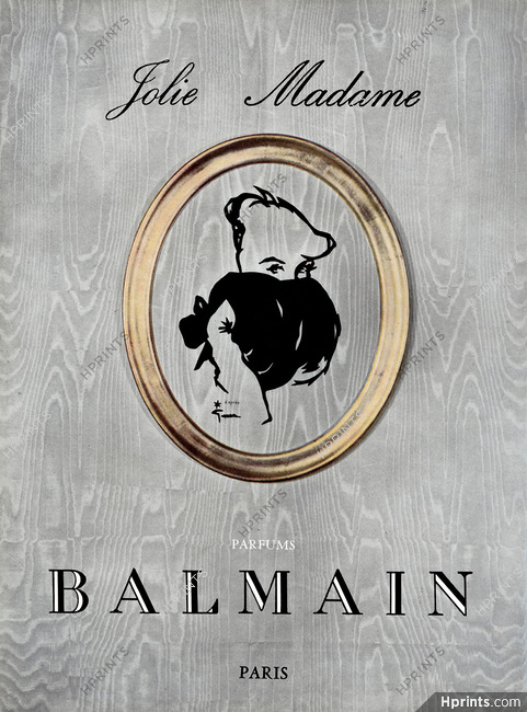Pierre Balmain (Perfumes) 1956 Jolie Madame, Muffs, René Gruau (version "Parfums")