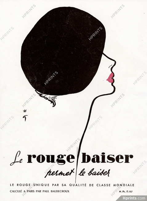 Rouge Baiser (Cosmetics) 1949 René Gruau (Béret A)