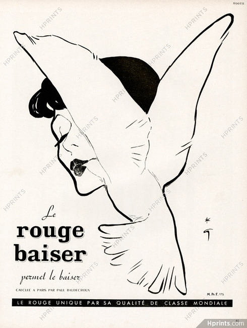Rouge Baiser 1949 René Gruau, Lipstick (black & white)