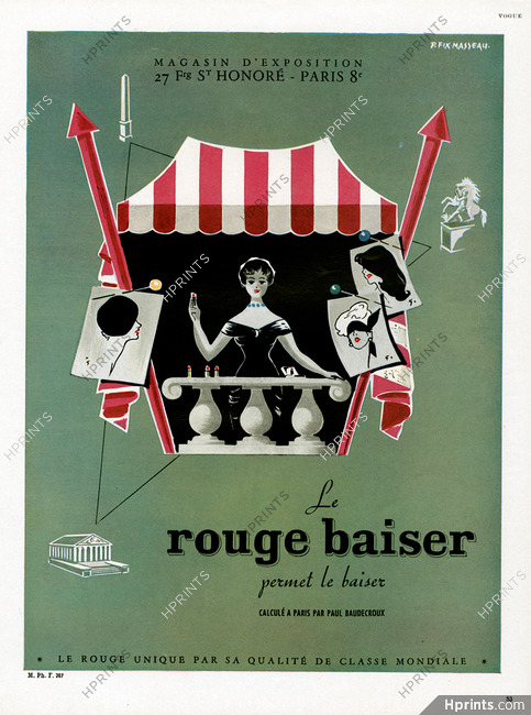 Rouge Baiser 1949 Magasin d'exposition 27 Frg St Honoré, Lipstick, Pierre Fix-Masseau, Gruau