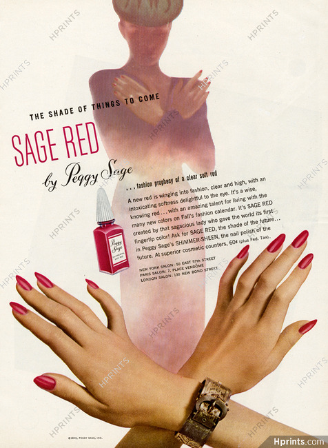 Peggy Sage (Cosmetics) 1945 Sage Red, Nail Polish