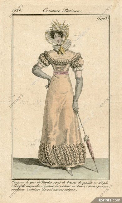 Le Journal des Dames et des Modes 1820 Costume Parisien N°1923