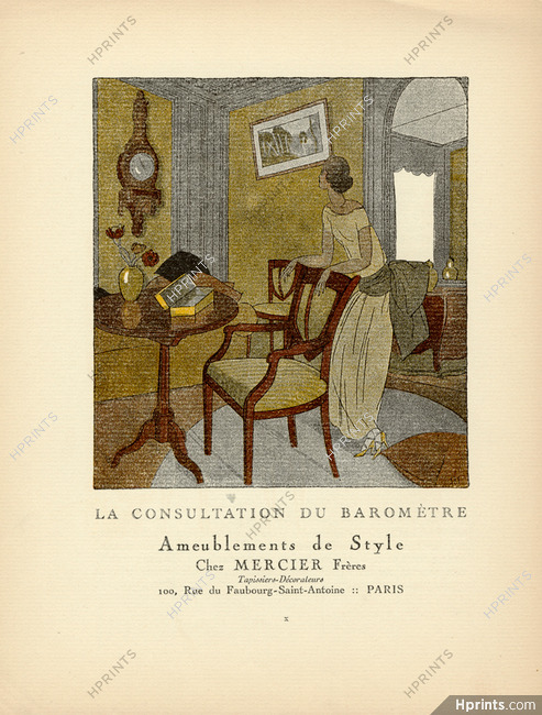 Mercier Frères 1921 "La consultation du Baromètre" Pierre Mourgue, La Gazette du Bon Ton