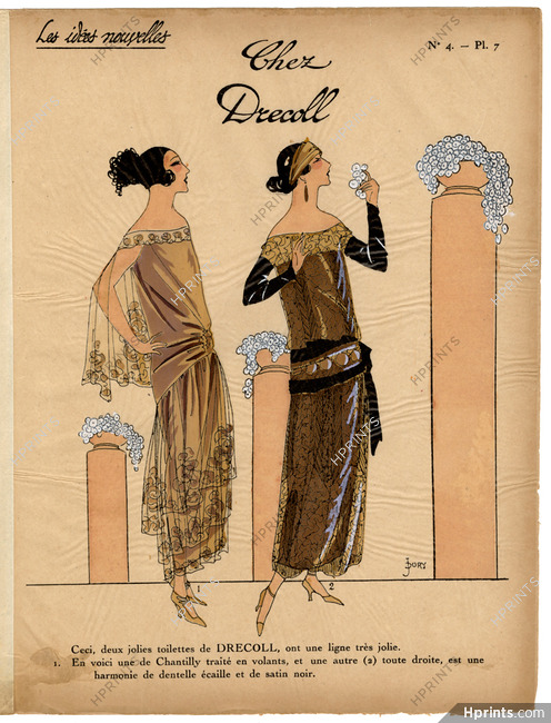 Les Idées Nouvelles de la Mode, circa 1922 Drecoll, J. Dory, Fashion Art Deco Pochoir on Chinese Paper