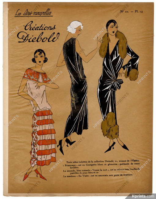 Les Idées Nouvelles de la Mode, circa 1922 Diebold, Fashion Art Deco Pochoir on Chinese Paper
