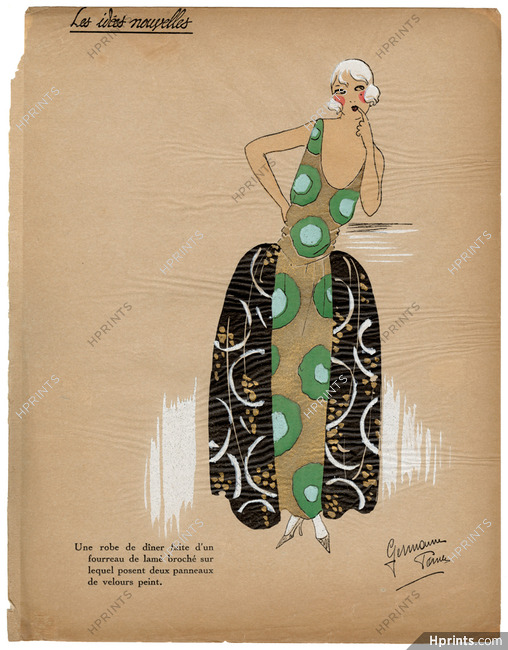 Les Idées Nouvelles de la Mode, circa 1922 Diner dress, Germaine-Paule Joumard, Fashion Art Deco Pochoir on Chinese Paper