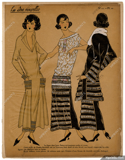 Les Idées Nouvelles de la Mode, circa 1922 Jean Patou, Kasha, Fashion Art Deco Pochoir on Chinese Paper