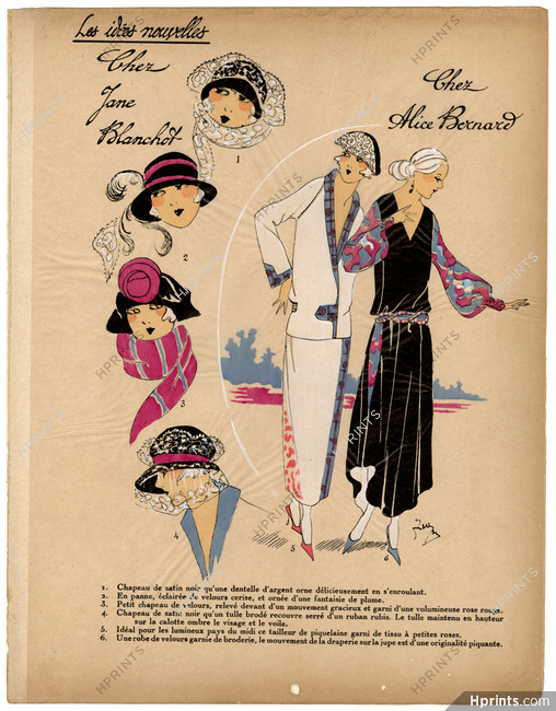 Les Idées Nouvelles de la Mode, circa 1922 Jane Blanchot, Alice Bernard, Fashion Art Deco Pochoir on Chinese Paper