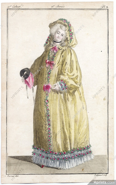 Magasin des Modes Nouvelles Françoises et Angloises 1787 cahier n°10, plate n°2, Desrais, Costume Disguise Domino