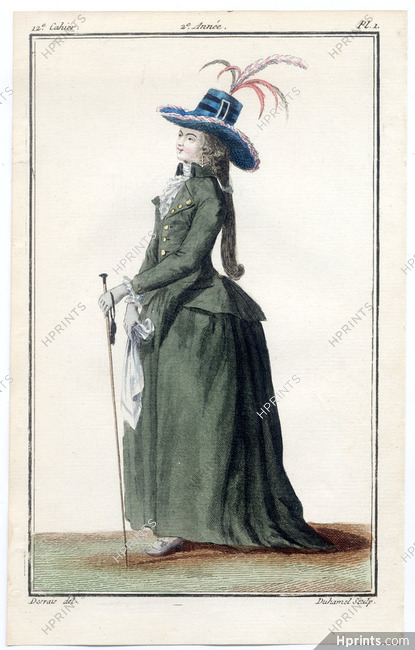 Magasin des Modes Nouvelles Françoises et Angloises 1787 cahier n°12, plate n°1, Desrais