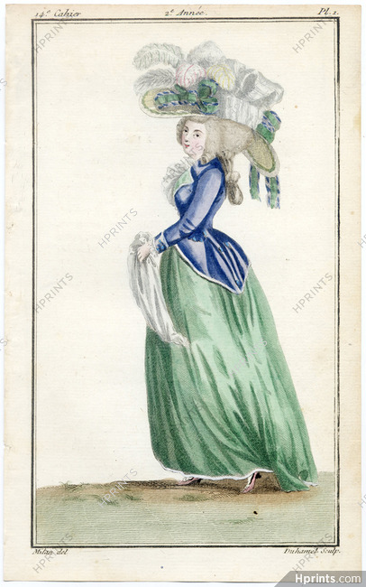 Magasin des Modes Nouvelles Françoises et Angloises 1787 cahier n°14, plate n°1, Mitan
