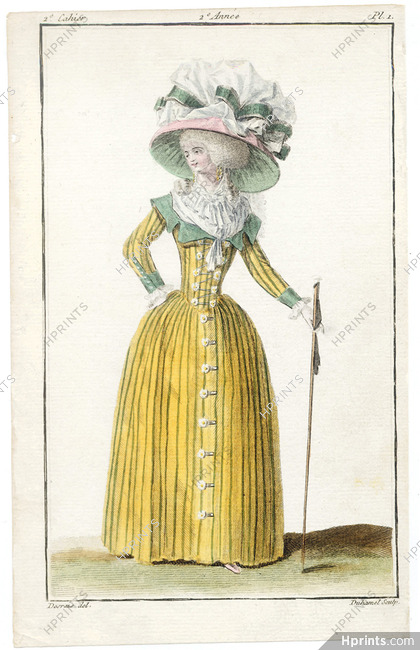 Magasin des Modes Nouvelles Françoises et Angloises 1786 cahier n°2, plate n°1, Desrais, Fitted Coat