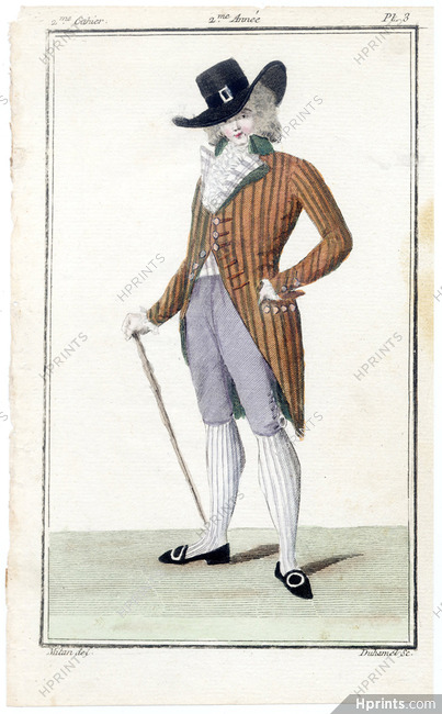 Magasin des Modes Nouvelles Françoises et Angloises 1786 cahier n°2, plate n°3, Mitan, English Man