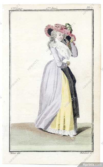 Magasin des Modes Nouvelles Françoises et Angloises 1786 cahier n°3, plate n°1, Mitan, Closed Gown