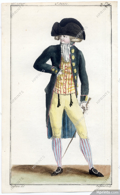 Magasin des Modes Nouvelles 1787 cahier n°23, plate n°1, Defraine, French Man
