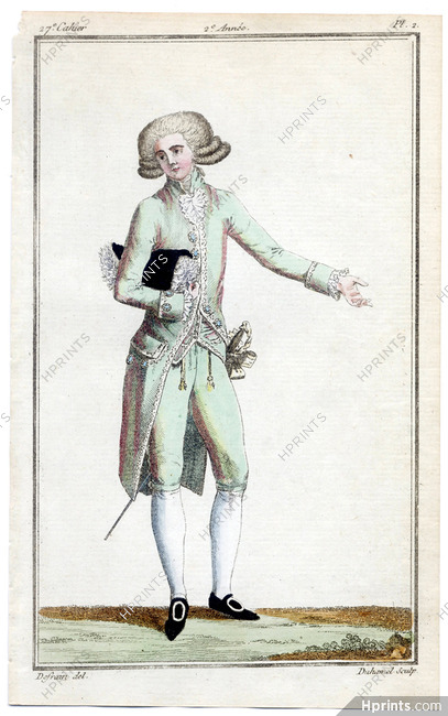 Magasin des Modes Nouvelles 1787 cahier n°27, plate n°2, Defraine, Man
