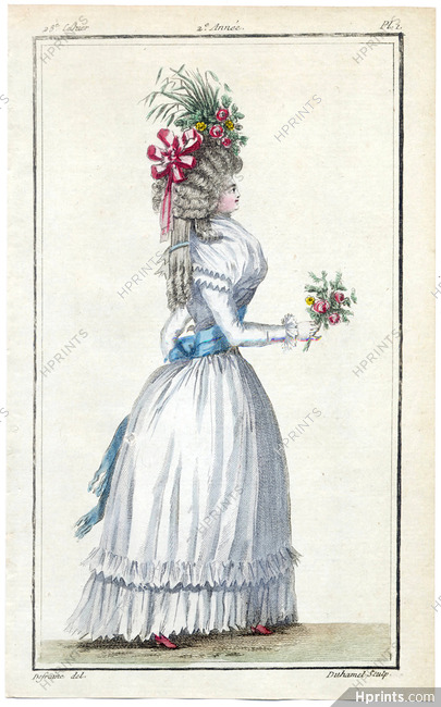 Magasin des Modes Nouvelles 1787 cahier n°28, plate n°1, Defraine, 18th Century Dress