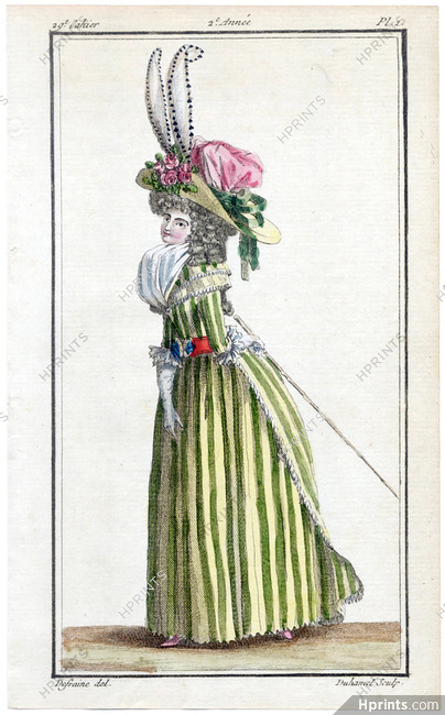 Magasin des Modes Nouvelles 1787 cahier n°29, plate n°1, Defraine, 18th Century Dress
