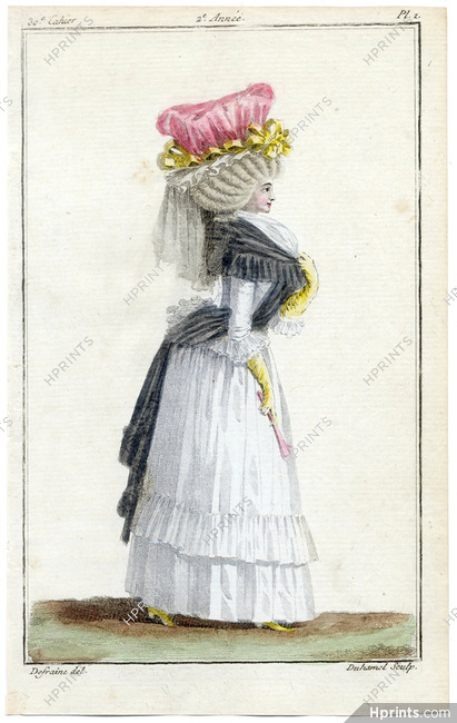Magasin des Modes Nouvelles 1787 cahier n°30, plate n°1, Defraine, 18th Century Dress