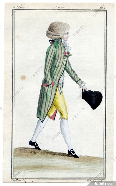 Magasin des Modes Nouvelles 1787 cahier n°32, plate n°1, Defraine, Man