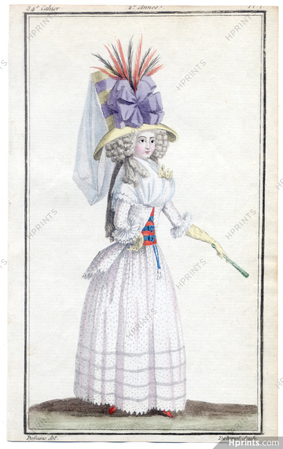 Magasin des Modes Nouvelles 1787 cahier n°34, plate n°1, Defraine, 18th Century Dress