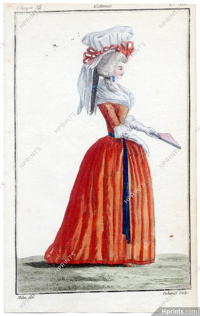 Magasin des Modes Nouvelles 1787 cahier n°35, plate n°3, Mitan, 18th Century Dress