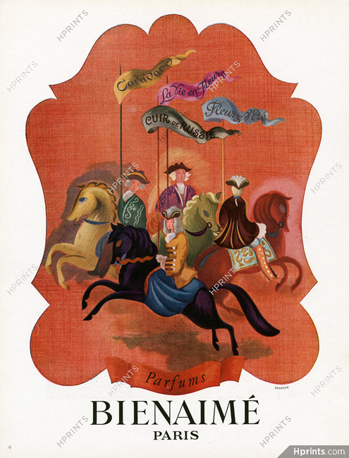 Bienaimé (Perfumes) 1946 Caravane, Cuir De Russie, La Vie en Fleurs, Fleurs d'été... Merry-go-round Carousel