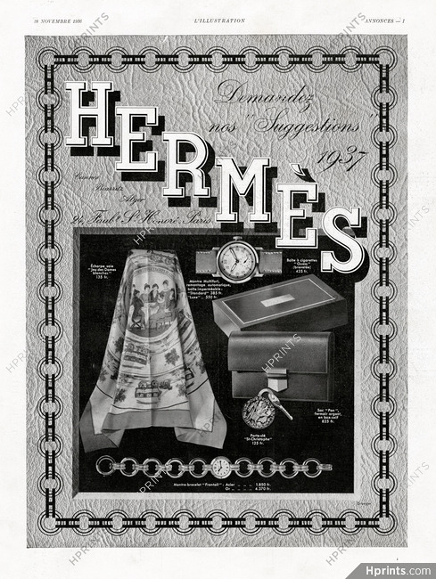 Hermès 1936 Scarf "Jeu des Dames blanches", Watch, Handbag "Pan" (L)