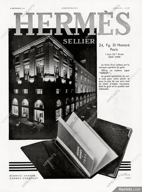 Hermès (Organizers) 1930 Shop Store, Address 24 Faubourg St Honoré, Paris