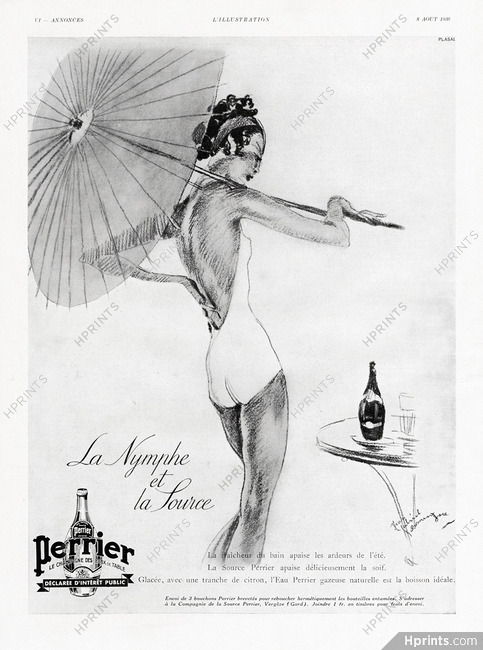 Perrier (Water) 1936 Jean-Gabriel Domergue, Swimmer Bathing Beauty