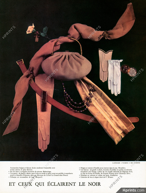 Balenciaga (Handbag), Hermès (Gloves), Anquetil, Francis Winter 1954 Photo Jacques Boucher