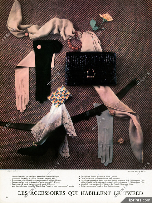 Hermès (Handbag, Gloves), Jourdan, Jean Schlumberger (Cigarette box) 1954 Photo Jacques Boucher