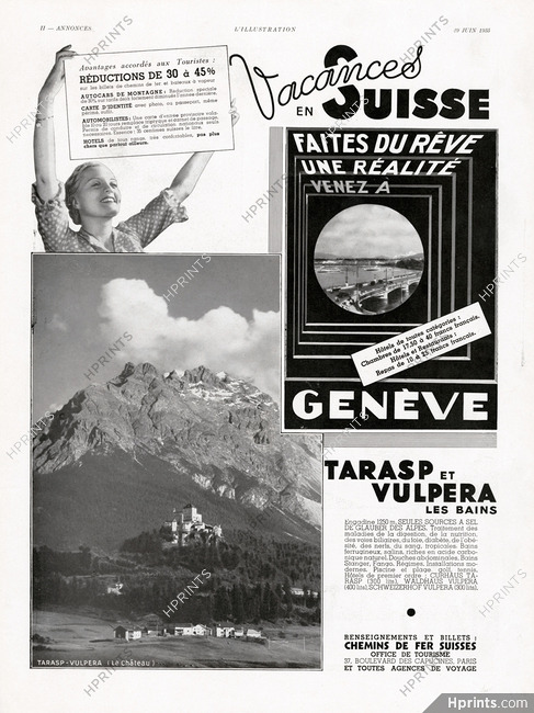 Vacances en Suisse (Switzerland) 1935 Genève, Tarasp, Vulpera