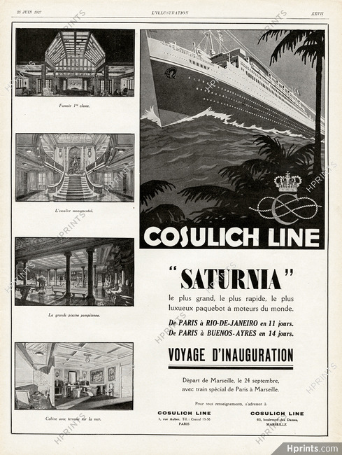 Cosulich Line 1927 Saturnia Transatlantic Liner