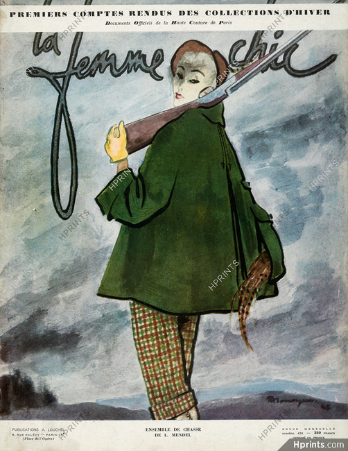 L. Mendel 1948 Ensemble de chasse, Huntress, La Femme Chic Cover, Mourgue