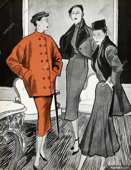Balenciaga, Jacques Griffe, Jeanne Lanvin 1950 Fashion Illustration