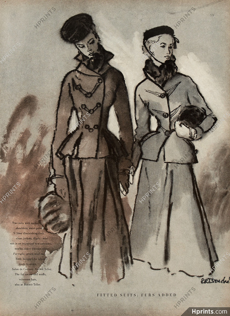 René Bouché 1948 Suits designed by "Lépolé", Fur