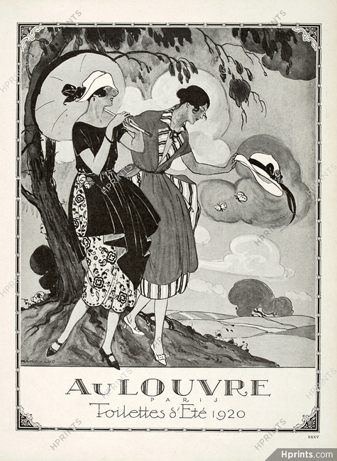 Au Louvre 1920 Elegant Parisienne, Parasol, Marc-Luc