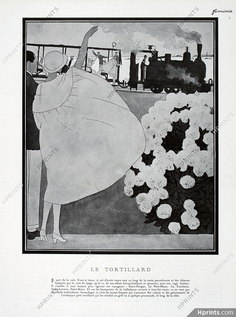 André Edouard Marty 1920 Le Tortillard, Train, Art Deco