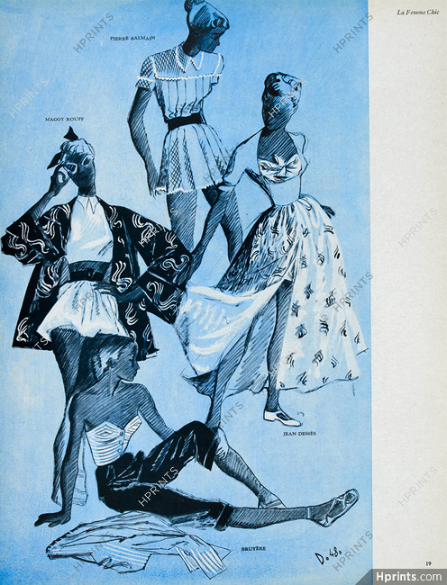 Maggy Rouff (Ducharne), Pierre Balmain, Jean Dessès, Bruyère 1948 Beachwear, Delfau
