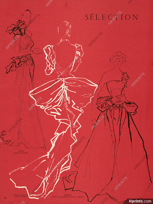 Grès, Schiaparelli, Worth 1948 Evening Gowns, Rodier, Ducharne, Coudurier, Bernard Blossac