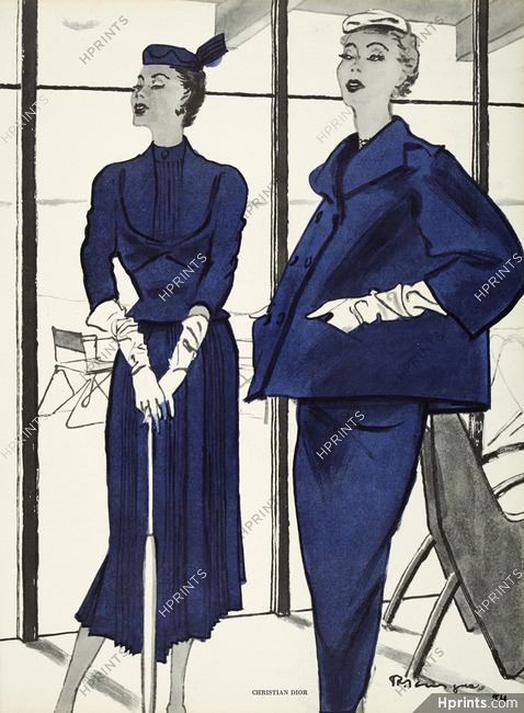 Pierre Balmain, Christian Dior 1954 Bleu Marine, Robe